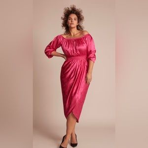 11 HONORÉ 🆕 Brittney Floral Long Sleeve Satin Midi Dress. Size 14W.